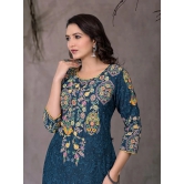 Juniper Rayon Embroidered Straight Womens Kurti - Navy Blue ( Pack of 1 ) - None