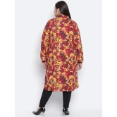 Oxolloxo Maroon & Yellow Viscose Rayon Shirt Collar Printed Tunic