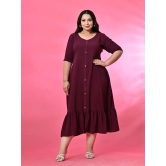 PrettyPlus by Desinoor.com Polyester Self Design Midi Womens A-line Dress - Wine ( Pack of 1 ) - None