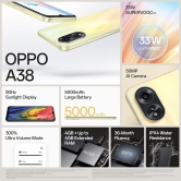 OPPO A38 (Glowing Black, 4GB RAM, 128GB Storage) | 5000 mAh Battery and 33W SUPERVOOC | 6.56 HD 90Hz Waterdrop Display | 50MP Rear AI Camera