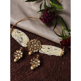 WHITE KUNDAN CHOKER WITH EARRINGS SET