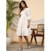 Juniper Cotton Embellished Knee Length Womens Fit & Flare Dress - White ( Pack of 1 ) - None