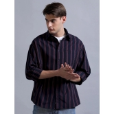 Premium Men Shirt, Relaxed Fit, Yarn Dyed Stripes, Pure Cotton, Full Sleeve, Navy Blue-S / Navy Blue