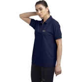 Women Solid Zip Neck Polyester Dark Blue T-Shirt