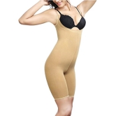 ADORNA Women Cotton Spandex Blend Body Bracer for Thighs, Back, Tummy - Stretchable Tummy Control with Adjustable Transparent Strap for Full Body Shaping and Slimming (Beige)