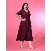 PrettyPlus by Desinoor.com Polyester Self Design Midi Womens A-line Dress - Wine ( Pack of 1 ) - None