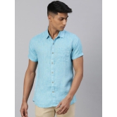 Men Blue Hemp Casual Half Sleeve Shirt