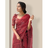 A TO Z CART Organza Solid Saree With Blouse Piece - Red ( Pack of 1 ) - Red