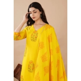 Yellow Printed Kurta Set L