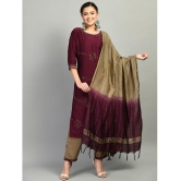 Desinoor - Wine Straight Cotton Silk Women''s Stitched Salwar Suit ( Pack of 1 ) - None