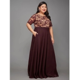 Miss Chase A+ Georgette Embroidered Full Length Womens Fit & Flare Dress - Wine ( Pack of 1 ) - None