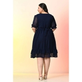 PrettyPlus by Desinoor.com Georgette Self Design Knee Length Womens Fit & Flare Dress - Navy ( Pack of 1 ) - None