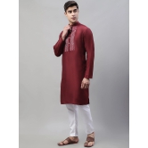 Mens Maroon Cotton Silk Mirror Work Kurta Pyjama-XL / Maroon