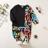 Venutaloza Boys Alphabet Letter Patchwork Set T_Shirt & Pent.-6 Month to 12 Month