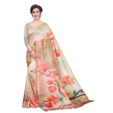 Silk Zone Women's Cotton Digital Printed Beige Saree With Unstitched Blouse Piece