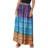 Milky-Blue Long Summer Skirt with Stripes Woven in Multi-Color Thread and Dori on Waist