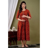 KASHVI Creation Women's Cotton Floral Printed Anarkali Maternity Feeding Kurta (Dark Orange)