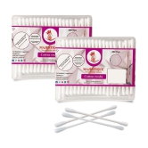 Majestique 100Pcs Paper Cotton Swabs Sticks, Flat Box, Soft Gentle on Face, Ear Cleaning - Pack of 2