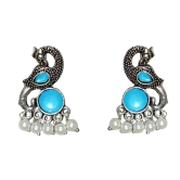 Jewelryklub Earrings For Women Oxidised Silver Peacock Shape Jhumki Earrings For Girls And Women (Blue)