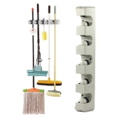 Hi-Lee Mop and Broom Holder | Wall Hanging, 5 Slots with 6 Inbuilt Hanging Hooks/Magic Holder Broom and Mop Organizer