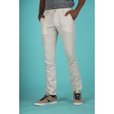 Men Off-White Solid Hemp Trousers