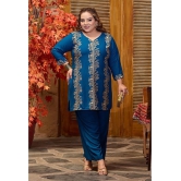 PrettyPlus by Desinoor.com Teal Printed Pant Top Set - None