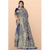 LEELAVATI - Navy Blue Banarasi Silk Saree With Blouse Piece ( Pack of 1 ) - Navy Blue