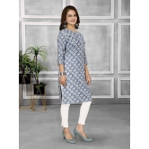 Rangita Women Cotton Blue Printed Knee Length Straight Kurti - None