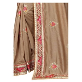 offline selection - Beige Silk Blend Saree With Blouse Piece (Pack of 1)