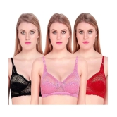 Kiran Enterprises Pack of 3 Net Lightly Padded Womens Bralette Bra ( Multicolor ) - None