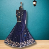 Navy Blue Pleated Rich Border Lehenga/Ghagra With Multi-color Embroidery Choli-26 (5-6 years)