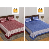 The Bedsheet Adda Standard Queen Size(90*100 Inches) Pure Cotton Jaipuri Printed Economic Double Bedsheet with Two Pillow Covers- ARTICLE-1071