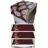 Fabolic Polyester Floral Fridge Mat & Cover ( 93 53 ) Pack of 5 - Brown - Brown