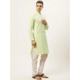 Jompers Mens Green Embroidered Kurta Payjama Sets-M / Green