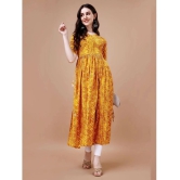 Glomee Rayon Printed Nayra Womens Kurti - Yellow ( Pack of 1 ) - None