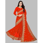 Om Shantam Sarees - Orange Georgette Saree With Blouse Piece ( Pack of 1 ) - Orange