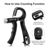 HORSE FIT Professional R shape Hand Grip Strengthener with Counter, Adjustable Resistance 5 to 60kg, Grip Strength Trainer for Muscle Building, Forearm Exerciser (Black) - Black