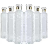 Denzcart Square Crystal Pattern Plastic Water Bottle Set Of 6 ( 1000ml Each,Plastic ) (Black, PET)  by Ruhi Fashion India