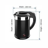 Glen Electric Kettle Plastic Clad Stainless Steel with 360? Rotational Base 1.2 Litre 1350 W - Black (9015 DX) 2 Years Warranty