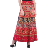 Rococco-Red Wrap-On Long Skirt from Pilkhuwa with Printed Paisleys and Elephants