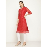 Queenley - Red Silk Women's Straight Kurti ( Pack of 1 ) - None