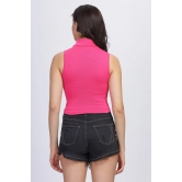 Women Crop Top, Sleeveless, Cotton Lycra, Pink-M / Pink