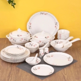 Clay Craft Ceramic Karina Floral Dinner Set | White | Set of 40 Pcs