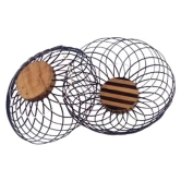 Mii Art Bamboo Round Flower Basket,Best for puja,Dining Table and Home Decoration,Fruit Basket(Color-Black) Pack of pcs