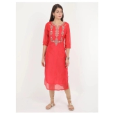 Alena - Red Silk Blend Womens Straight Kurti - S