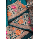 Teal Banarasi Pure Katan Silk Saree with Floral Meenakari Border and Butta | SILK MARK CERTIFIED