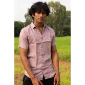 Men Maroon Hemp Casual Half Sleeve Shirt