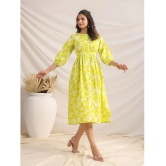 Janasya Cotton Printed Midi Womens A-line Dress - Lime Green ( Pack of 1 ) - None