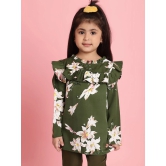 MINI & MING Girls Floral Printed Round Neck Bell Sleeves Pleated A-Line Top