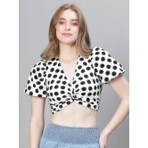 Oxolloxo Polka Dots Printed Puff Sleeve Smocked & Twisted Monochrome Crop Regular Top